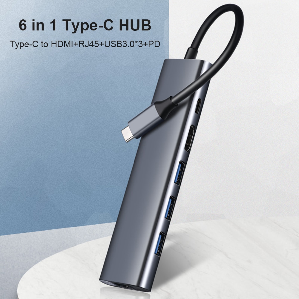 Notebook Smartphone Uitbreiding Converter 6 In 1 Docking Station Usb Type C Tot 4K Hdmi RJ45 100M Lan ethernet Hub