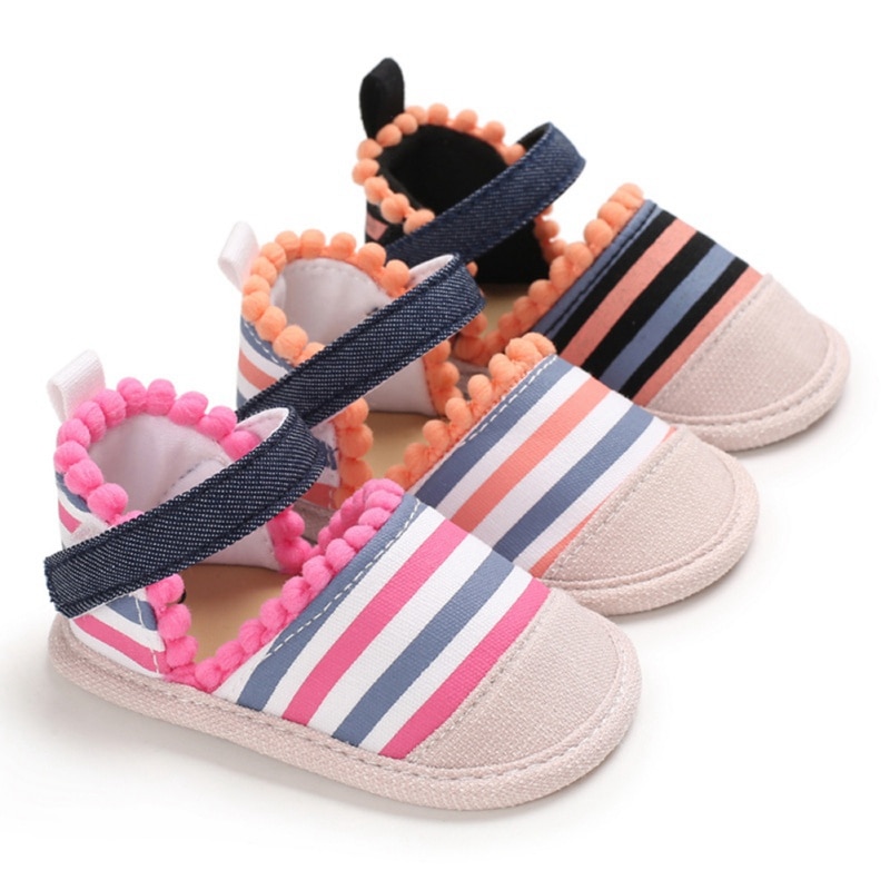 Newst Sommer Baby freundlicher Mädchen Sandalen Bunte Gestreiften Krippe Schuh freundlicher Atmungsaktive Anti-Unterhose Baumwolle Weiche Sohlen Schuhe