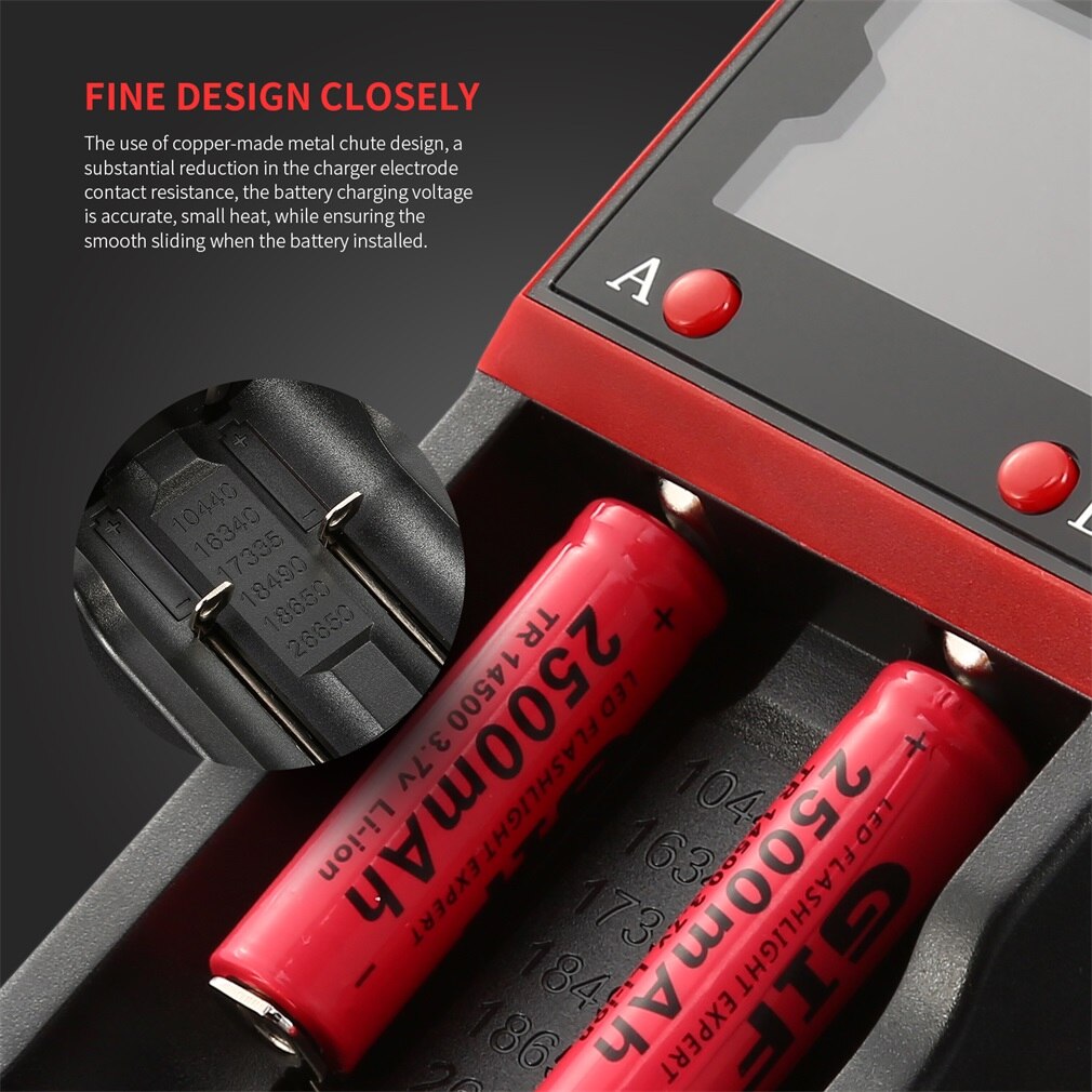 Hxy-H2 Digital Lcd Display Battery Charger Advanced Protection Batteries For 26650/18650/18490/17335/16340/10440 Black