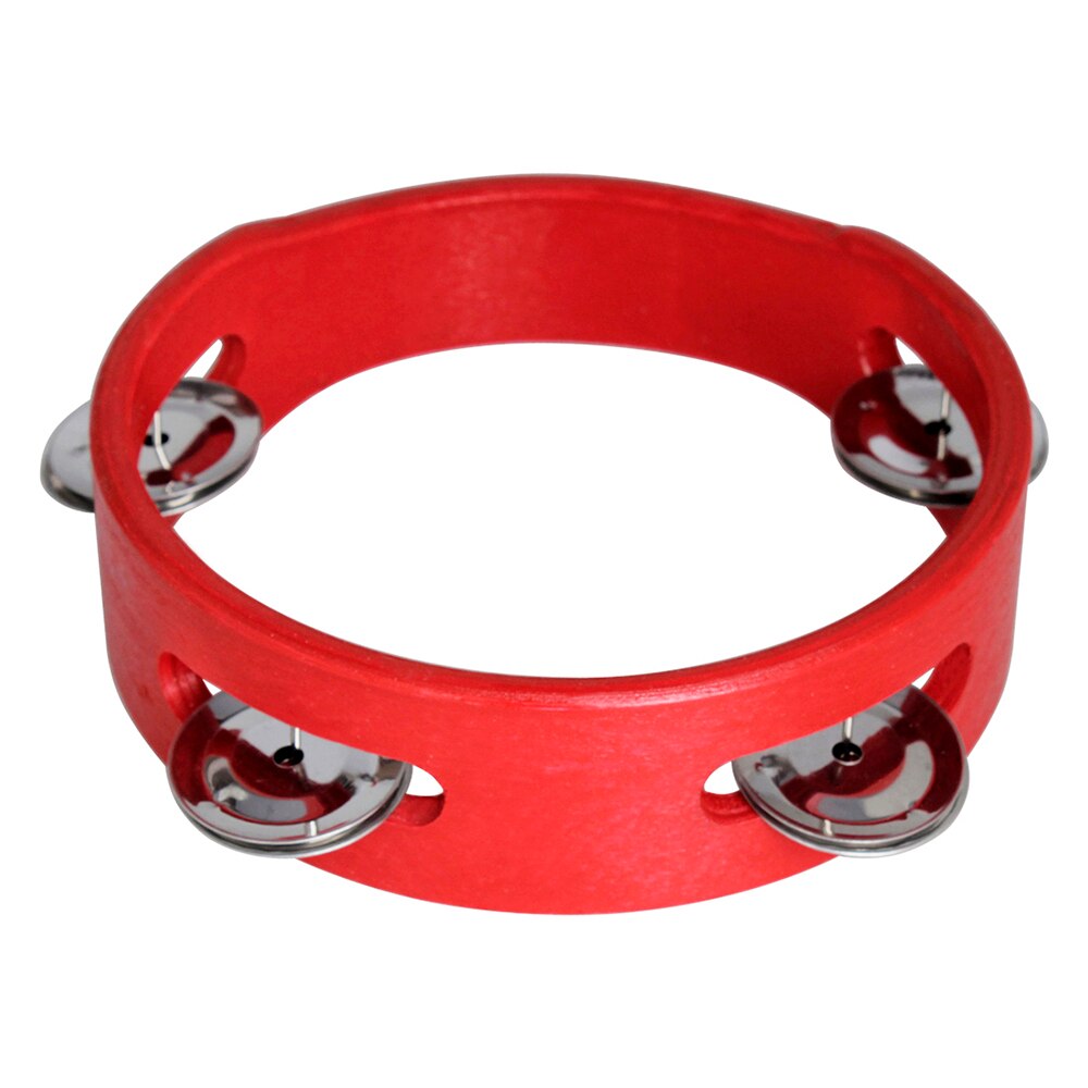 Pandereta de madera de mano de 6 pulgadas, campana de mano de percusión, Juguete Musical de una sola fila, Jingles de Metal rojo para juegos de para niños