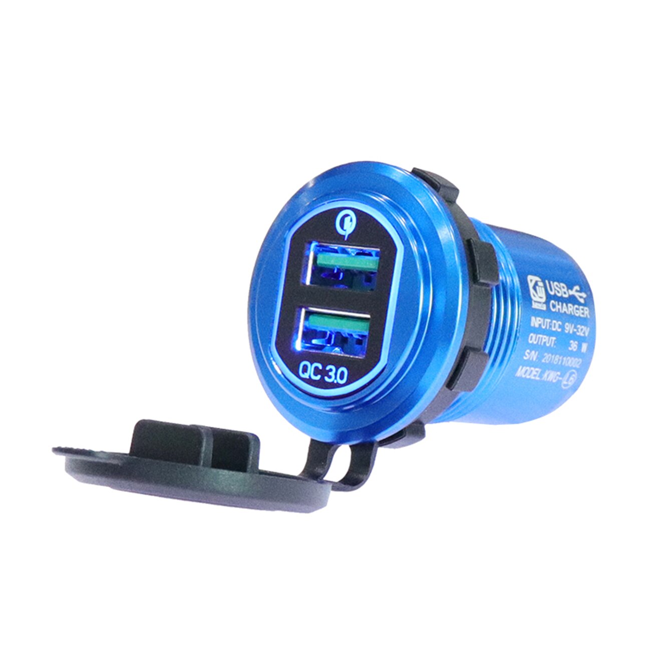 Qc 3.0 Usb Charger Snellader Motorfiets Dual Auto Usb Aluminium Charger Socket Led Display Met Caps Voor Vrachtwagen Boot auto Atv: QC3.0 BLUE