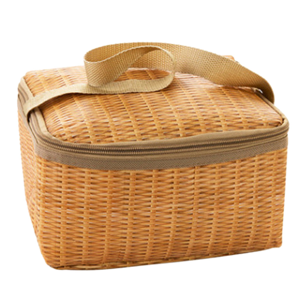 Portable Lunch Bags Weave Shape Insulated Thermal Cooler Lunch Box Tote Storage Bag Picnic Container Food Picnic Bag Packet