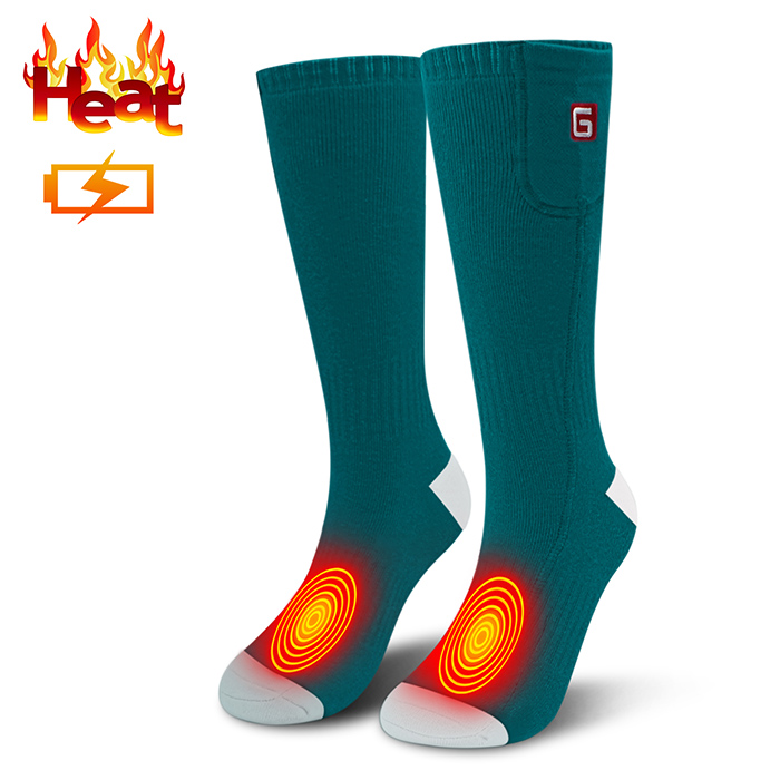 Genopladeligt elektrisk batteri opvarmet varm sokkesæt til kronisk kolde fødder, indendørs udendørs sports termiske sokker til mænd og kvinder: Grøn og hvid