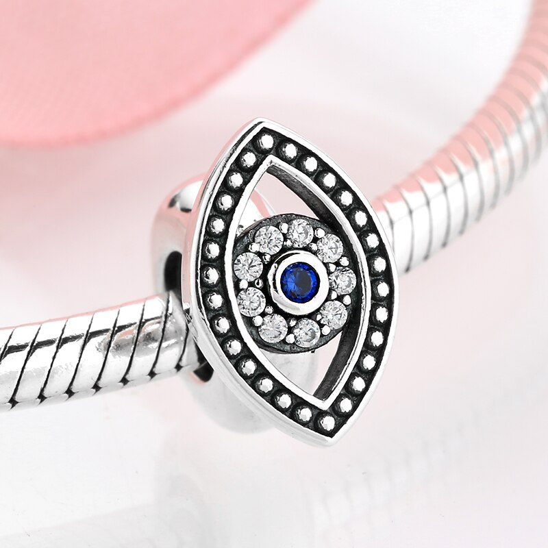 925 perles d'espacement en argent sterling avec zircone cubique transparent et œil bleu maléfique, adaptées aux bracelets à breloques européens originaux, fabrication de bijoux