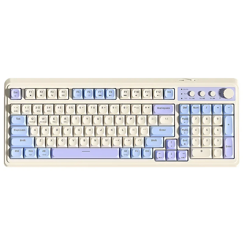 AULA S99 2.4G Draadloos/Bluetooth/Bedraad Gaming-toetsenbord met drie modi RGB-ergonomisch toetsenbord Kantoortypen Mute 99-toetsen toetsenbord: Blauw
