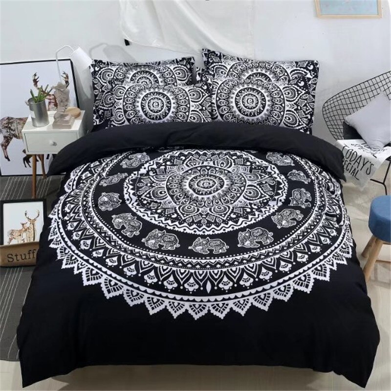 Ensemble de literie romantique avec housse de couette, taille unique, noir et blanc, sa reine et son roi