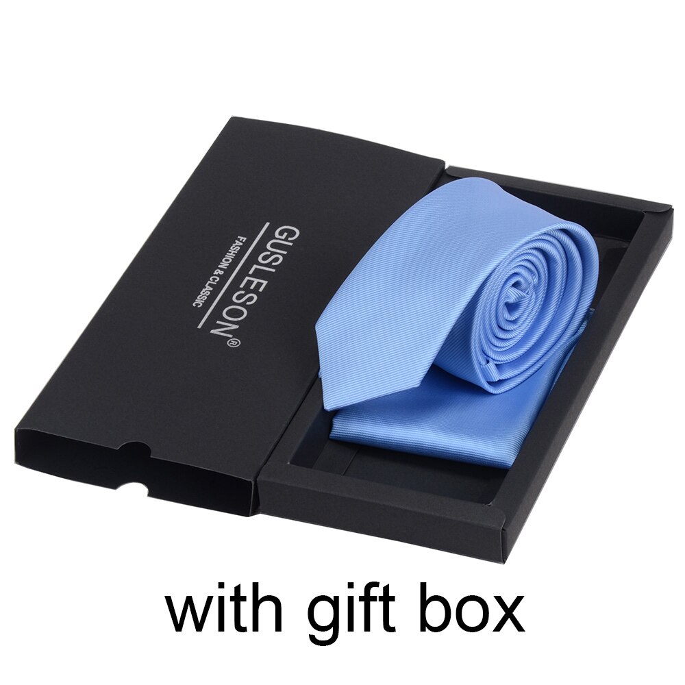 GUSLESON Slim Men Tie Pocket Square Set 6cm Skinny Necktie Red Yellow Green Ties With Box Suit Wedding Business: 04