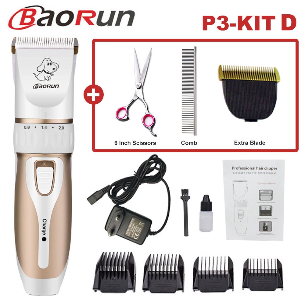 Baorun Pet Dog Hair Trimmer Animal Grooming Clippers Cat Cutter Machine Shaver Electric Scissor Clipper 110-240V AC: P3-KIT D