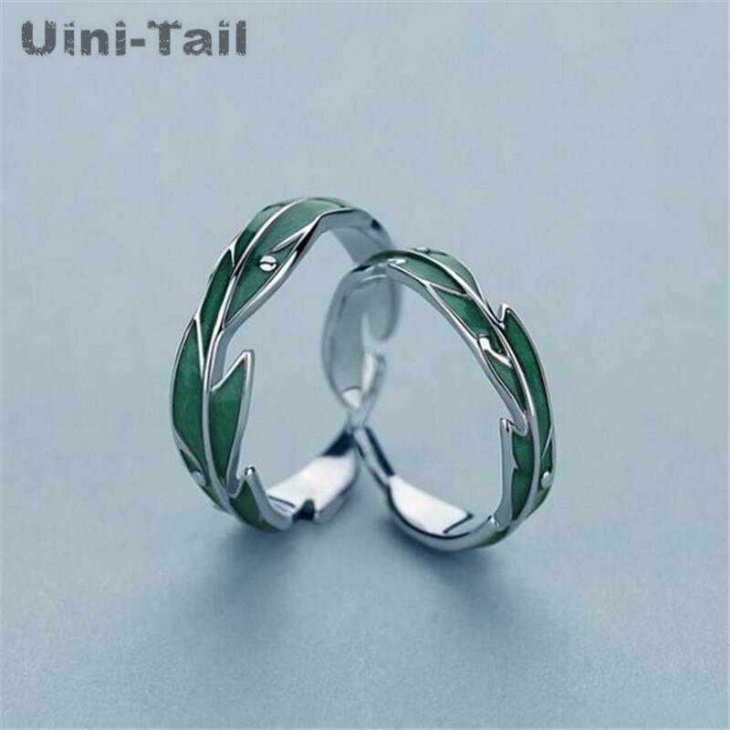 Uini-Schwanz neue 925 Sterling silber grün Banane Blatt paar Ring nische persönlichkeit süße: Männer und Frauen