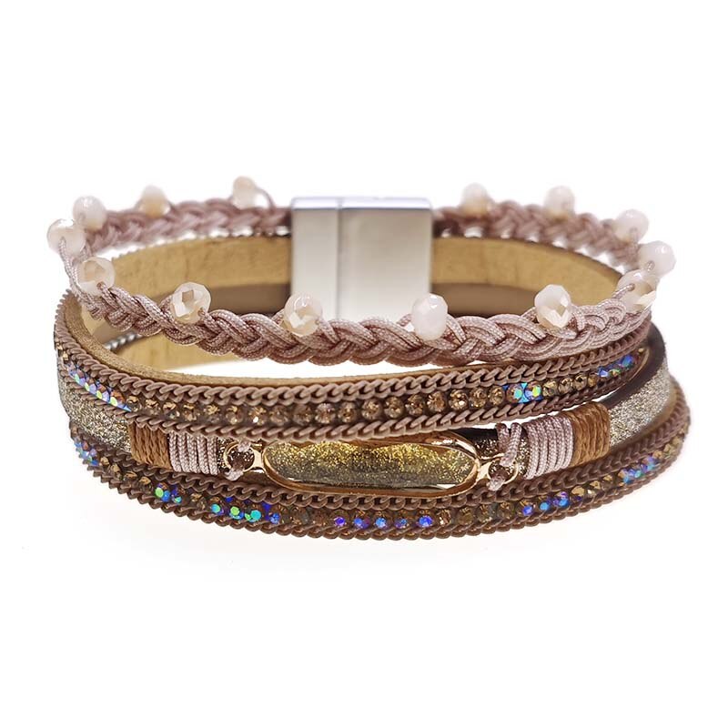 D&D Women Leather Bracelet Rhinestone Bar Charm Bohemian Leather Female Bracelets in 7 Colors: 2
