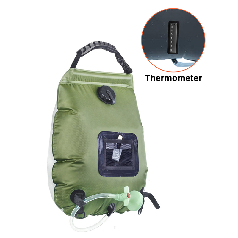 20L Solar- Dusche Tasche wasserdicht für Camping Tragbare Wasser Taschen draussen Faltbare Heizung Umschaltbar Kopf Mit Schnell Trockenen Handtuch: Grün