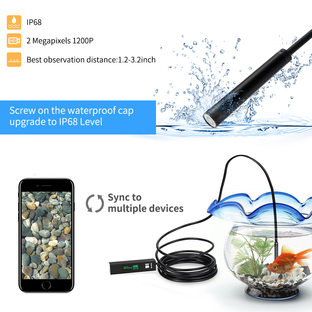5M Hd 1200P Draadloze Wifi Endoscoop Voor Ios Android Pc Mini Waterdichte Semi Stijve Inspectie Camera 8 Mm lens 8LED Borescope