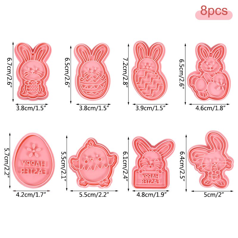 1 Set Easter Egg Rabbit Chicken Shape Cookies Cutter Plastic Fondant Biscuit Mould Cake Mold Baking Tools for Easter Decoration: 8Pcs-E