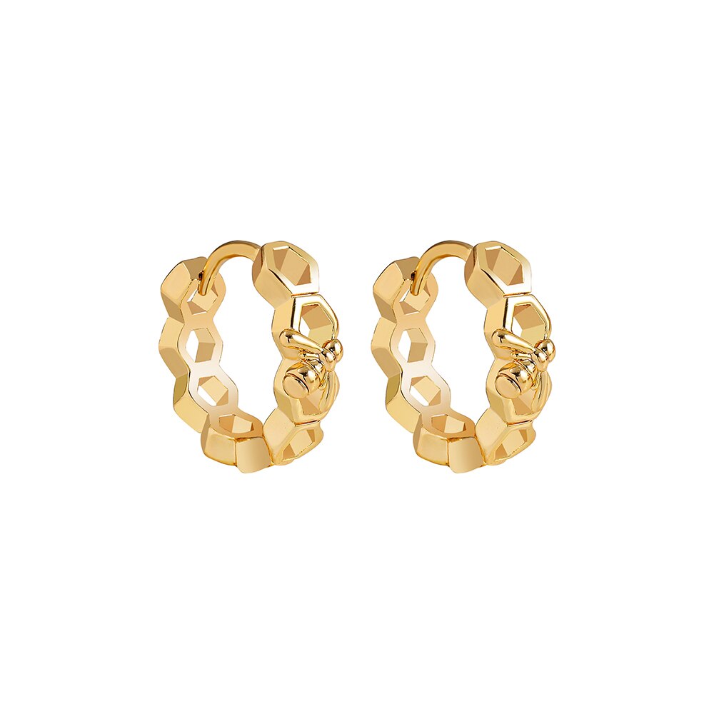 Goud &amp; Zilver Kleur Hollow Geometrische Honingraat Vorm Hoepel Oorbellen Voor Vrouwen Trendy Kleine Bee Oor Gesp Kralen Cz Earcuffs sieraden: Gold Color