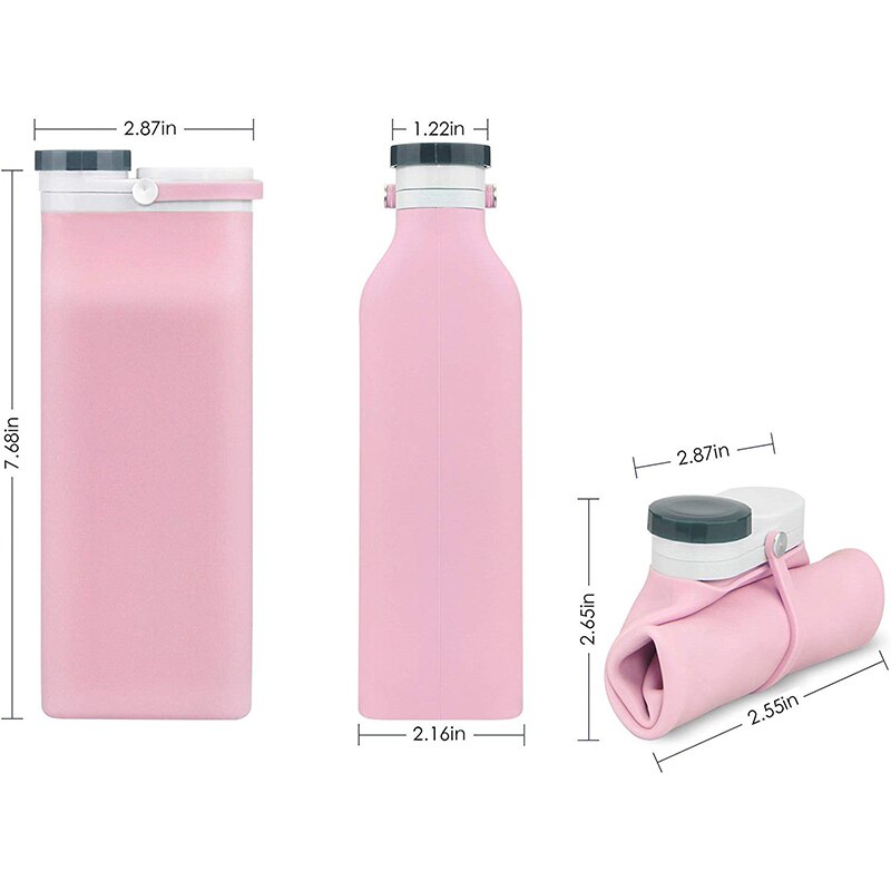 Sammenleggbar vannflaske av silikon, bærbar, sammenleggbar sportskantine til reise og utendørs - bpa-fri lekkasjesikker 20oz