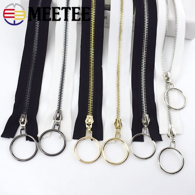1pc 120cm o ring guld silver metall blixtlås dubbla skjutreglage öppna dragkedjor för att sy kappa gör det själv kläder skräddarverktyg