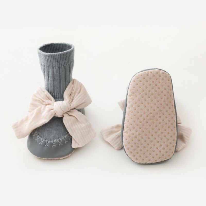 Spring Autumn Baby Girls Socks Newborn Baby Bowknot Socks Infant Baby Socks Anti Slip Soft Cotton Floor Sock Shoes: Blue / M(6-12M)