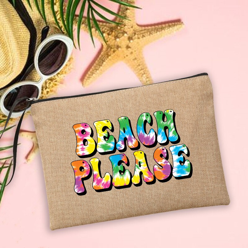 Beach per favore pochette in lino borse per trucco da donna occhiali da sole per vacanze da spiaggia borse per la conservazione della protezione solare lavaggio da viaggio regali per Organizer: Q06914-A012BR-S