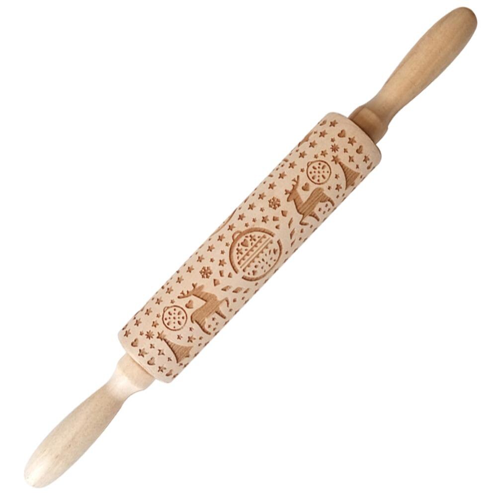 Kerst Sneeuwvlok Elanden Houten Deegroller Bakken Cookies Fondant Deeg Gegraveerde Roller DIY Tool Kerst Embossing Rolling Pin: 04