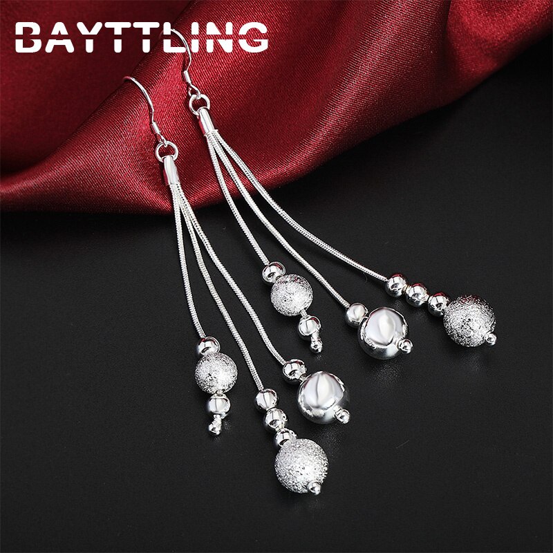 BAYTTLING 925 Sterling Silber 18-zoll Bereifte Perlen Anhänger Ohrringe Halskette Für Frau -Schmuck-einstellen Hochzeit