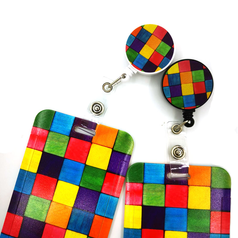 Rainbow lattice Pattern Horizontal ID Retractable Badge Holder ID Badge Holder Clip Name Card Keychain Nurse Work Decorations