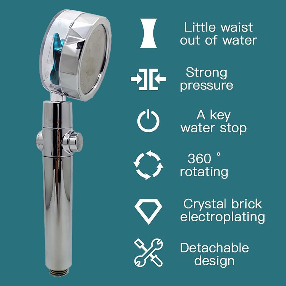 Pressurized Shower 360 Degrees Rotating Shower Head Water Saving ABS Rain High Pressure Spray Nozzle Propeller Shower