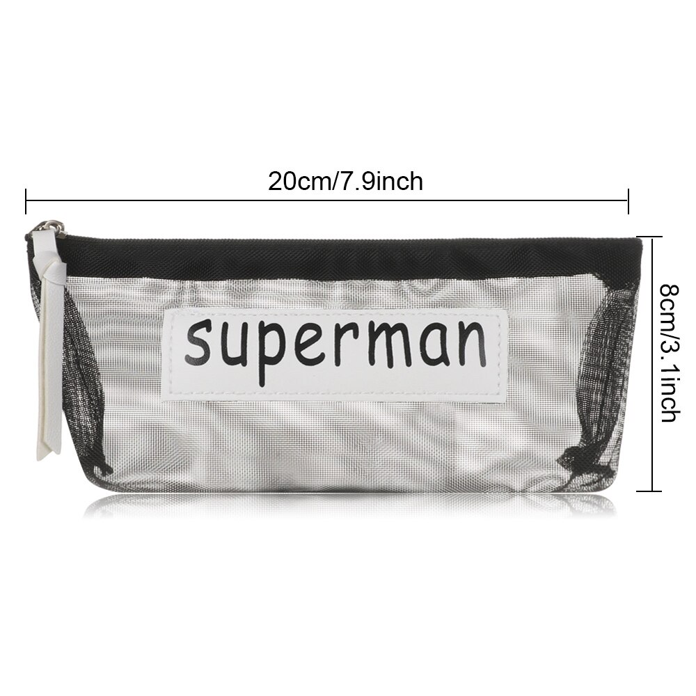 Transparent Mesh Pencil Bag Nylon Zipper Pencil Case School for Kids Girls Pen Storage Bag Office Supplies