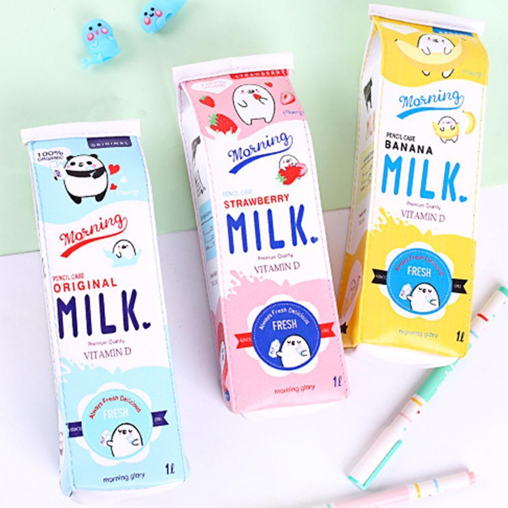 1Pc Leuke Kawaii Canvas Etui Hoge Capaciteit Pen Leuke Tassen Statione Melk Levert Zakken School Voor Meisjes Koreaanse Pen R4K1