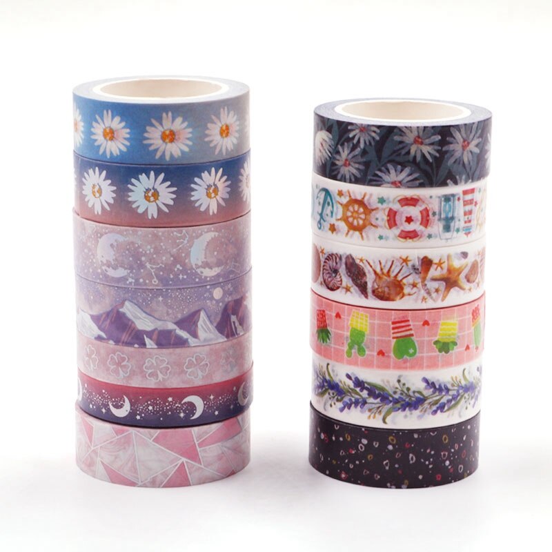 Decoratieve Bloem Sterrenhemel Maan Paars Bergen Zilver Folie Washi Tape Diy Voor Scrapbooking Fotoalbum Lijm Afplakband