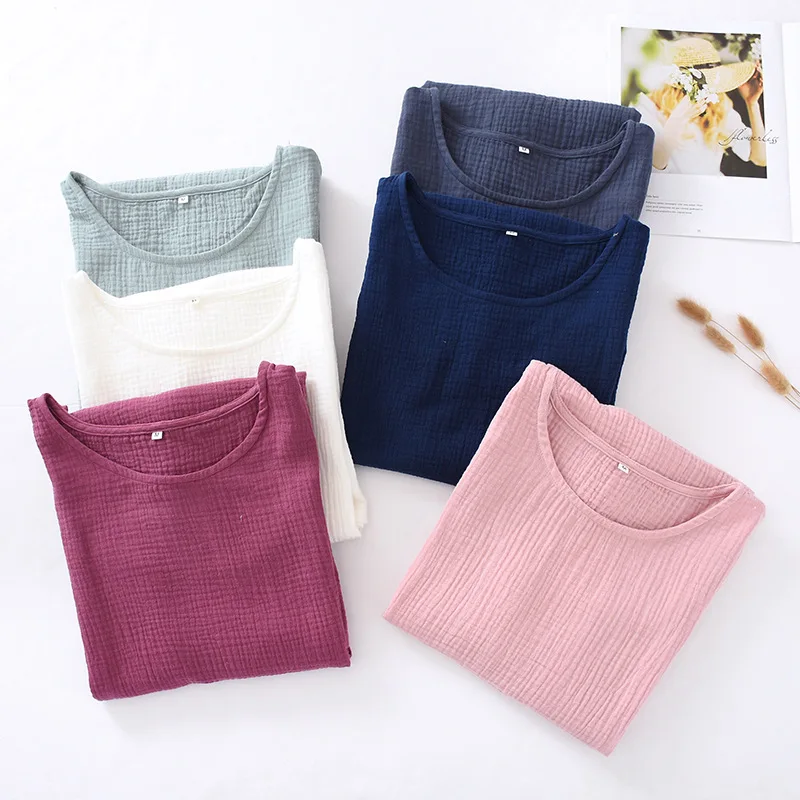 100%  cotton gauze women's dress solid o-neck short basic house nightgown female dress 121964 wla
