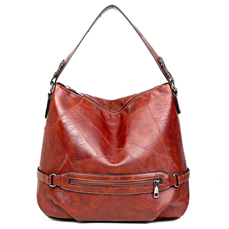 Grand sac fourre-tout noir pour femme avec fermeture éclair, sac à bandoulière multifonction de grande capacité, sacs à main en cuir, sacs hobo simples de couleur unie: Brun