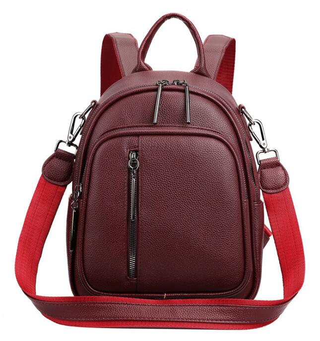 Chuwanglin Casual Rugzak Vrouwelijke Lederen Vrouwen Rugzak Grote Capaciteit Schooltas Voor Meisjes Leisure Schoudertassen A501105: 2-red