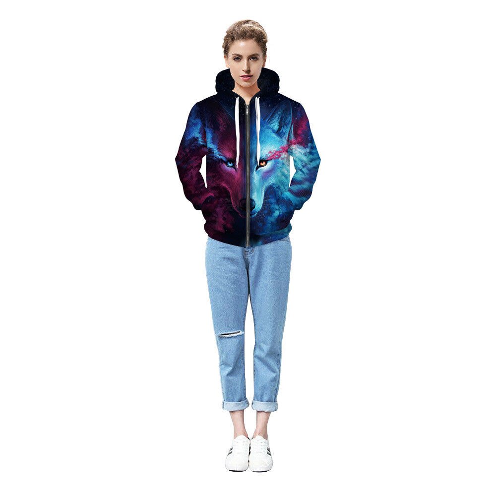 Sudadera con capucha y cremallera para hombre y mujer, chaqueta con estampado gráfico 3D para parejas, abrigo