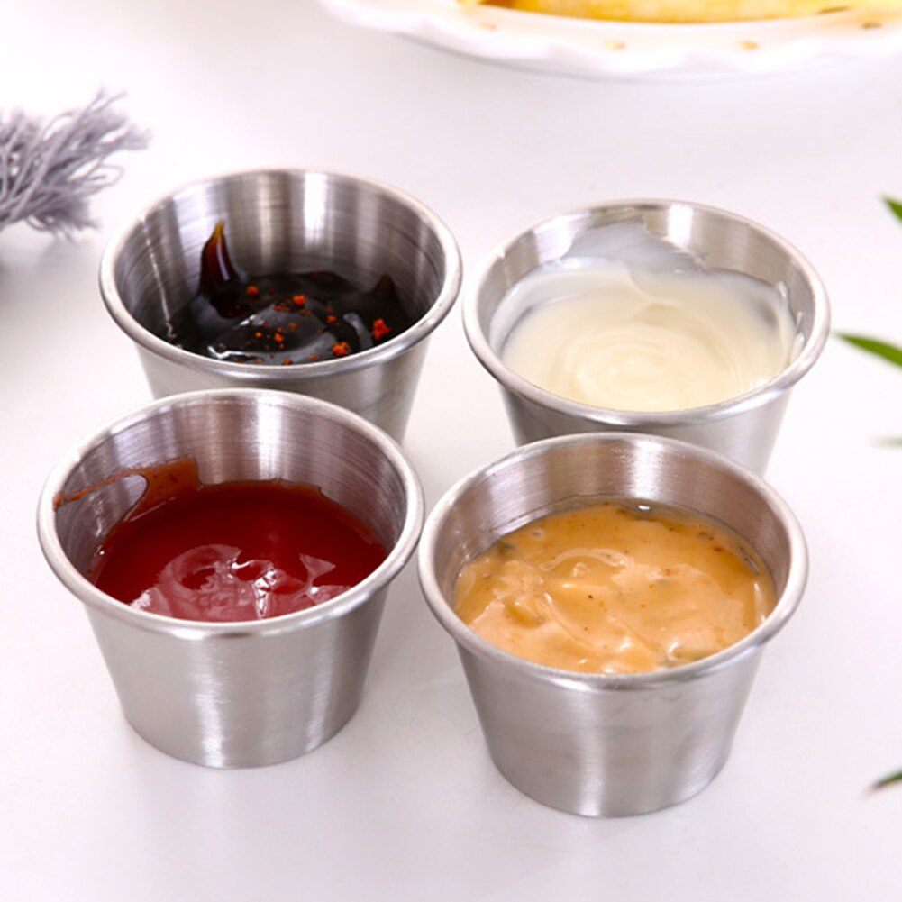 4pcs Stainless Steel Pot Dipping Bowl Small Sauce Cup Seasoning Dish Saucer Appetizer Plates Sauce Container for Restaurant