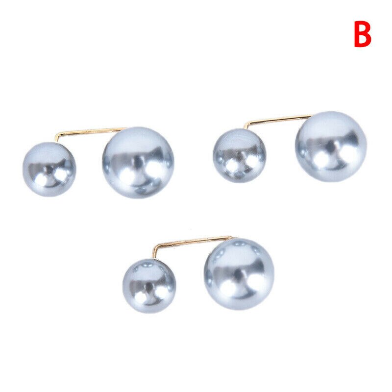 3 Stks/set Dubbele Pearl Pins Voor Vrouwen Veiligheid Pin Broche Vrouwelijke Kleding Accessoires Gesimuleerde Pearl Knit Shirt Broches Sieraden: Silver gray Color