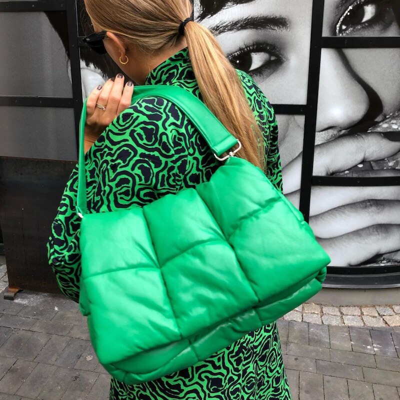 Gewatteerde spons zachte groene tas dames puff casual ruimte bale dons veren gewatteerde crossbodytas voor dames ruimte katoen