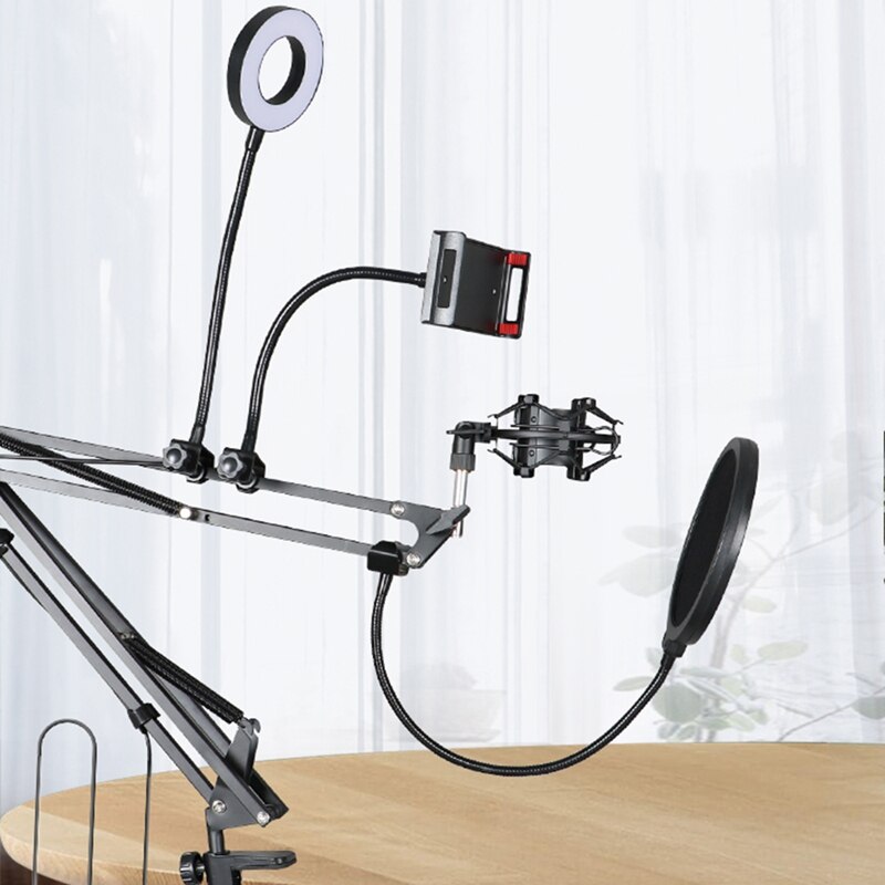 NB-35S Microphone Stand Kit with LED Ring Light Scissor Arm Stands for Computer Laptop PC Karaoke Studio Recording: Default Title