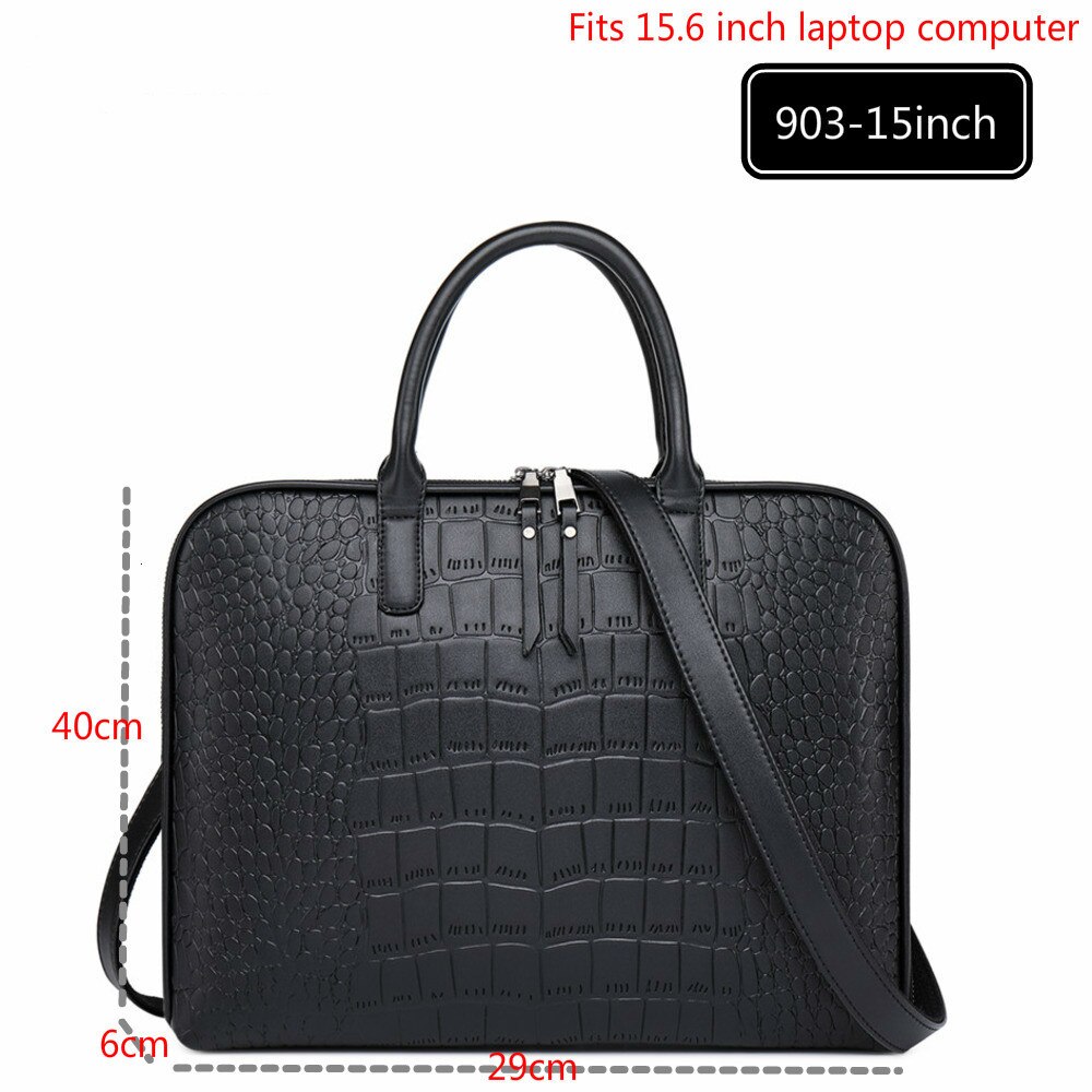 Modernos maletines de piel para ordenador portátil para mujer, bolsos de oficina para mujer, bolso de negocios de piel, bolsos de hombro para ordenador portátil: 903-Black-15inch