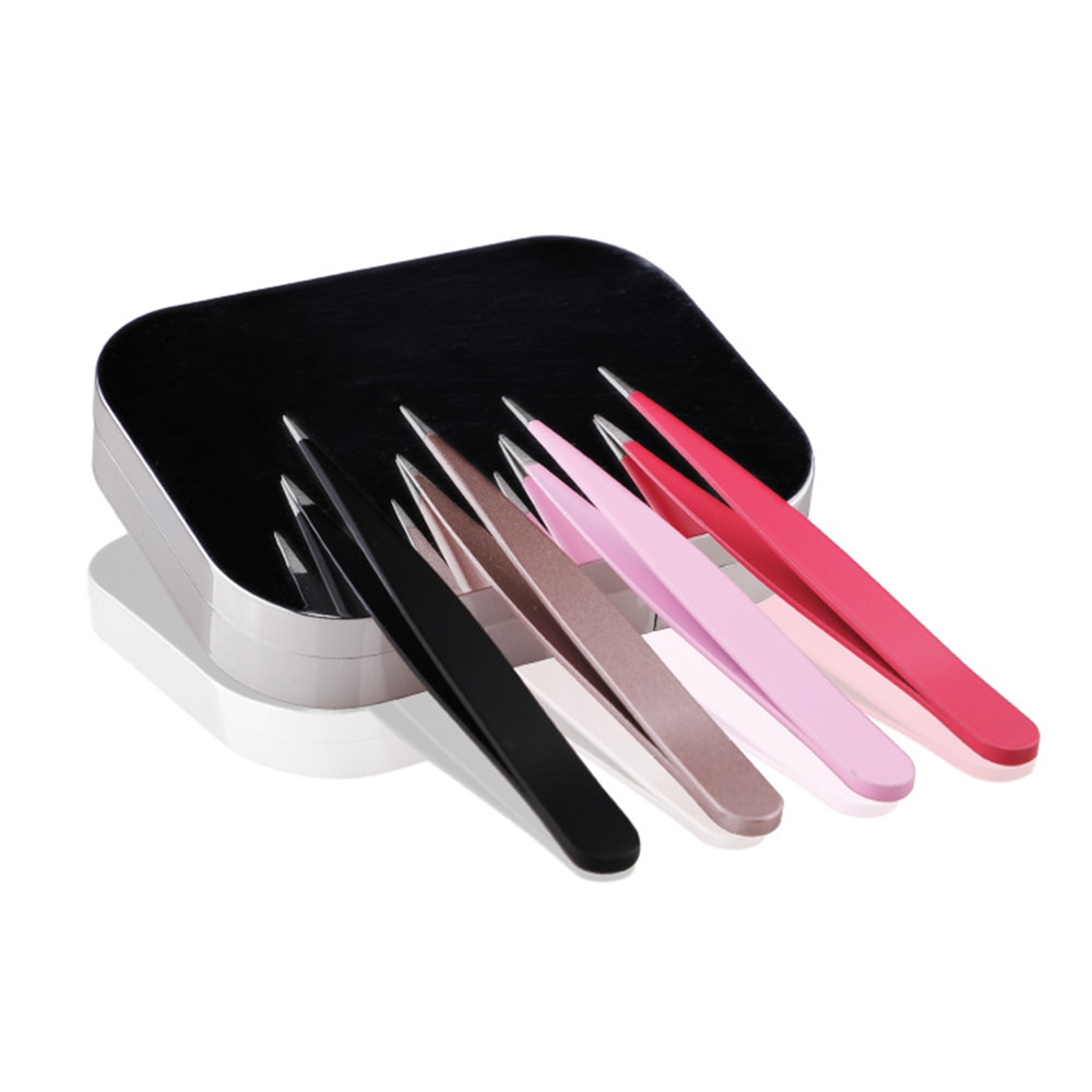 Pinzas para cejas afiladas de acero inoxidable, herramientas de belleza, Color sólido, Simple, Multicolor, , TSLM1