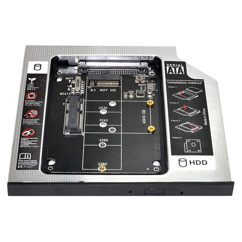 SSD di MSATA NGFF B/m-key alla cassa del Caddy di Slimline SATA 13Pin per la baia ottica universale del CD/DVD-ROM del computer portatile di 9.5mm