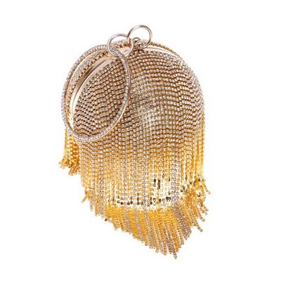 SEKUSA Tassel Rhinestones Women Evening Bags Chain Shoulder Lady Purse Handbags Diamonds Round Wedding Party Clutch Bags: YM8101gold