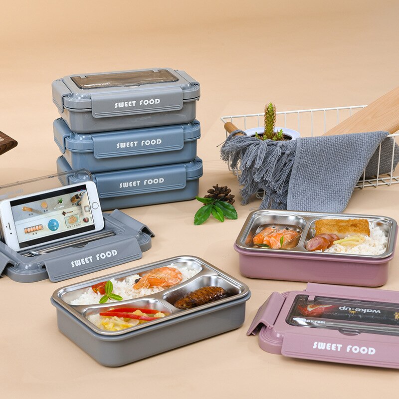 Lunch Box Bento Health Food Containers with Compartments Caixa Termica Thermos Thermal Loncheras Para Almuerzo Stainless Steel