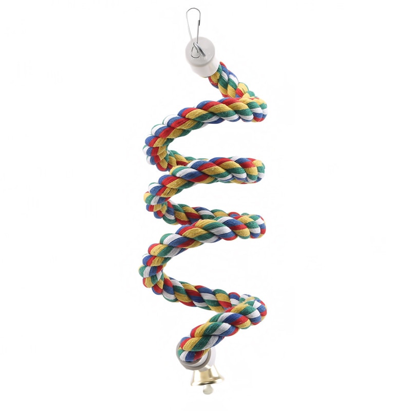 Percha para pájaros en espiral de juguete, cuerda de algodón, barra para masticar, columpio para loros, escalada, juguetes con cascabel, suministros para aves: 100cm