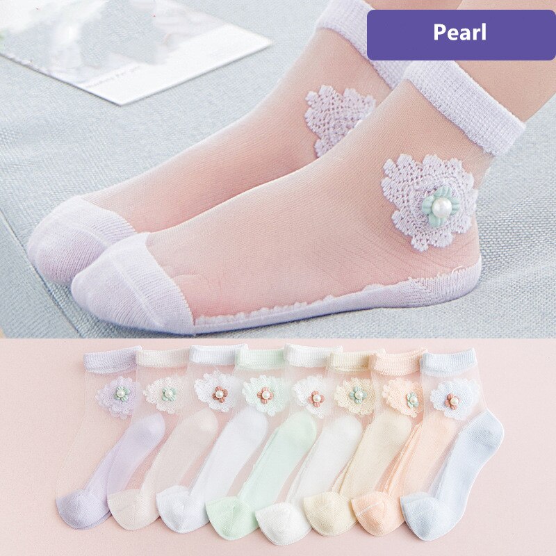 1/4 Paren/partij Zomer Meisjes Mooie Bloem Kristal Zijden Sokken Kinderen Kids Baby Meisje Mesh Bloemen Elastische Kant Bloemen sokken: 1 pair random color / 2 to 4 Years Old