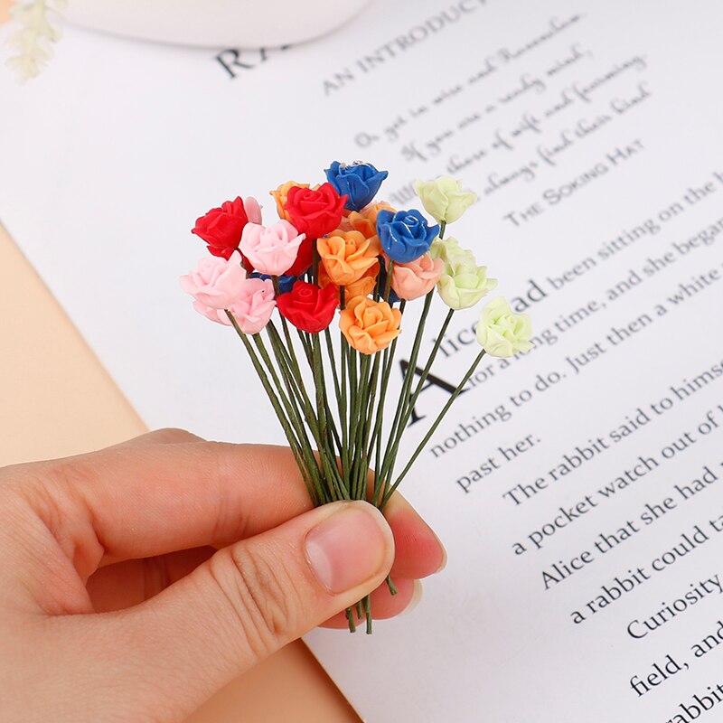 5Pcs 1:12 Dollhouse Miniatuur Simulatie Planten Multi-Kleur Rose Bloemen Model Meubels Home Garden Decor Accessoires