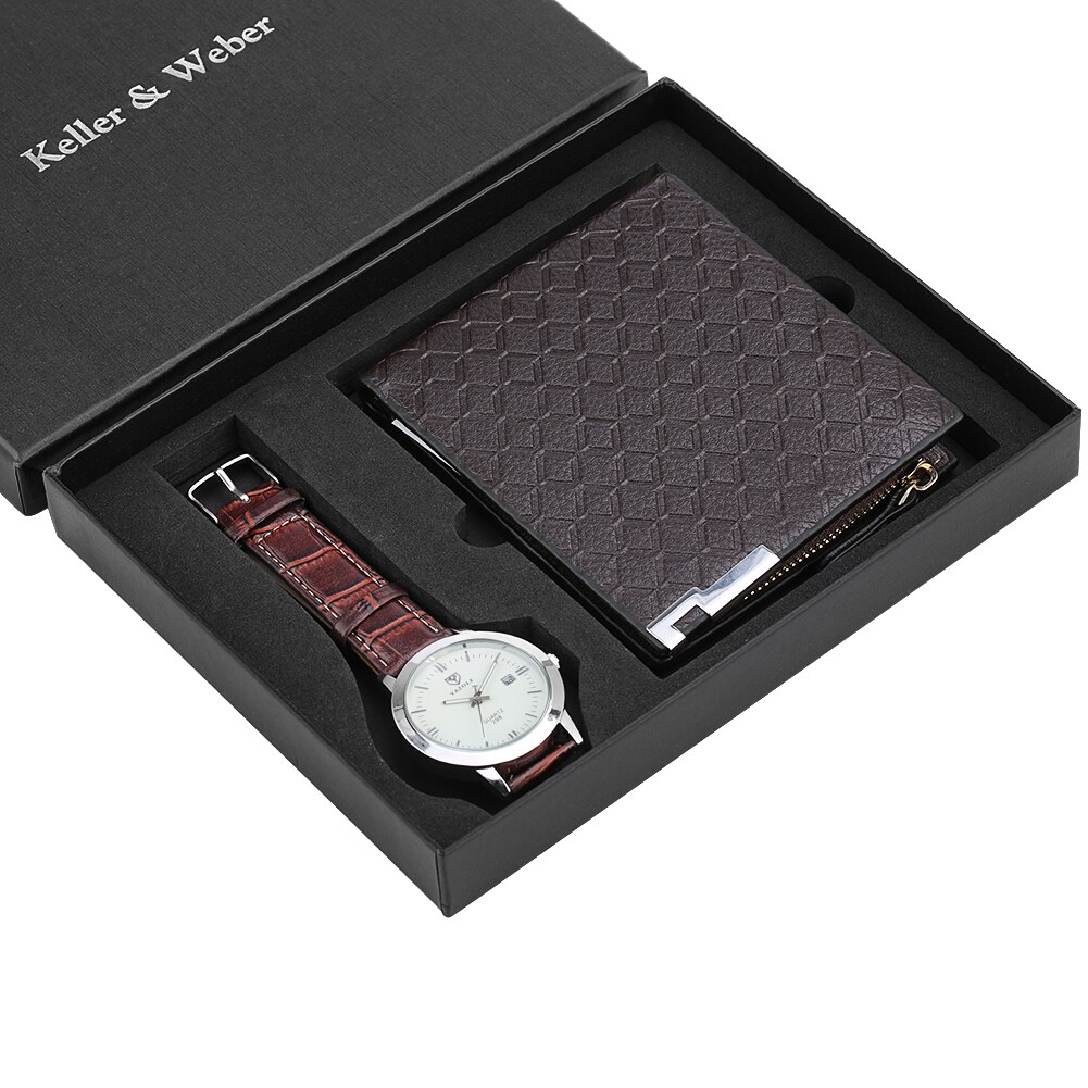 Speciale horloge portemonnee set quartz horloge leren portemonnee datum horloge kerst aan vader echtgenoot zoon heren horloge heren: B