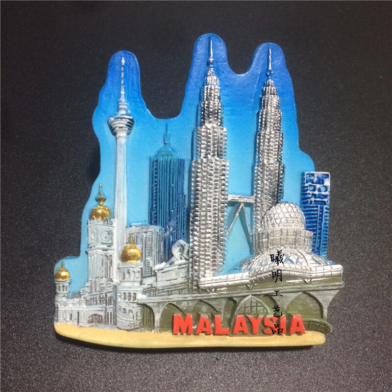 Malaysia 3D Fridge Magnet Tourist Souvenirs Kuala Lumpur Petronas Twin Towers Decorative Refrigerator Magnetic Sticker