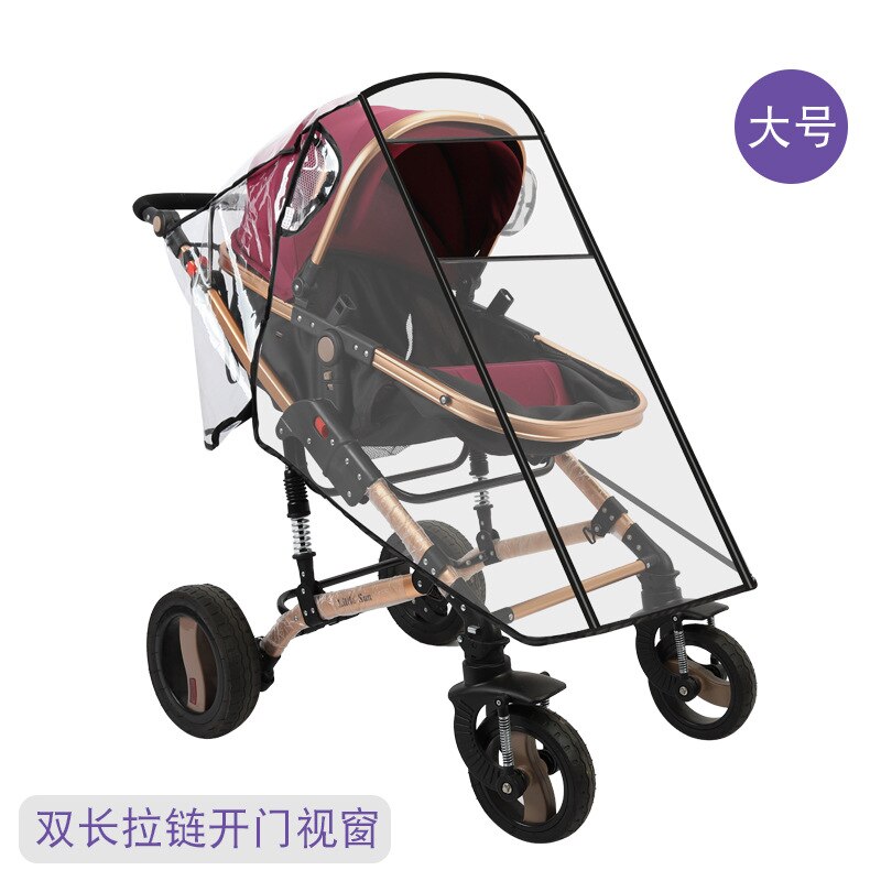 Baby Stroller Rain Cover Wind And Cold Perambulator Raincoat Transparent eva san Car Rain Cover Univers: Food Grade Eva Double Long Zipper Door Opening with Window Large Size Black Edge