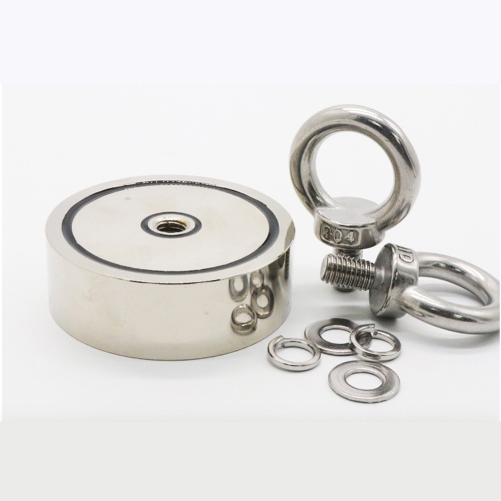 Stark neodymmagnet dubbelsidig sökmagneter krok superkraft räddning havsfiske magnetisk hållare max pull 200kg med ring
