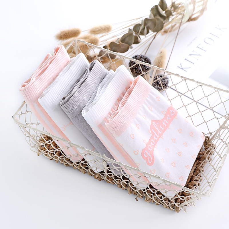 Vrouwen Katoenen Ondergoed Zacht Meisjes Brief Gedrukt Gestreepte Slipje Slips Vrouwelijke Menstruatie Lingerie